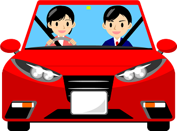 自動車免許の取得を目指している教習生と教官の画像